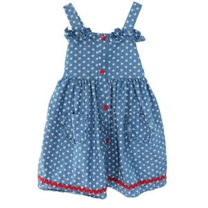Good Lad Star Print Dress Red Button Ric Rac Trim 4T Blue